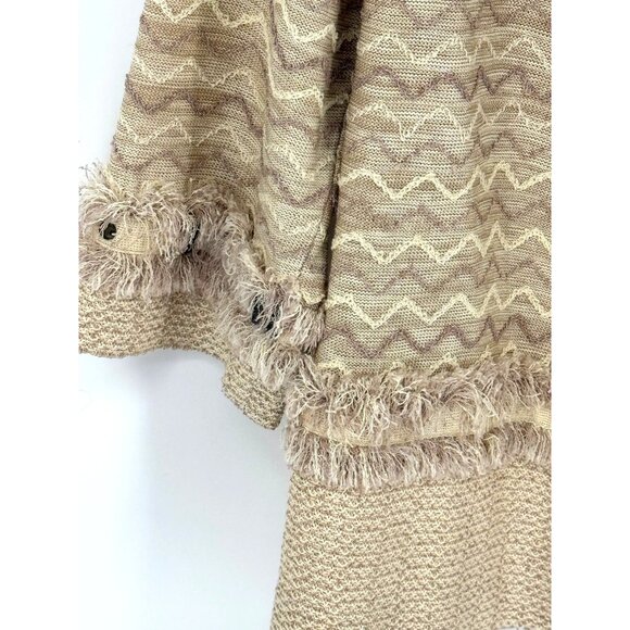 Ming Wang Womens Beige Fringed Cardigan Jacket Small Acrylic/Rayon Blend 3/4 sle - Picture 4 of 7